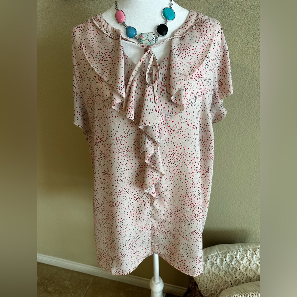 Liz Claiborne Career Women’s Sheer Polka-Dot Long Sleeve Blouse - Size 1X